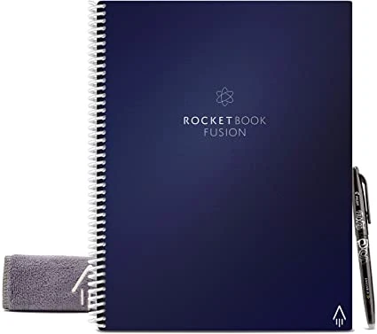 Rocketbook Fusion Smart Wiederverwendbarer Notizbuchkalender To-Do-Listen und Notizen Vorlagenseiten mit 1 Pilot Frixion Pen &amp; 1 Microfaser Tuch Enthalten Midnight Bl