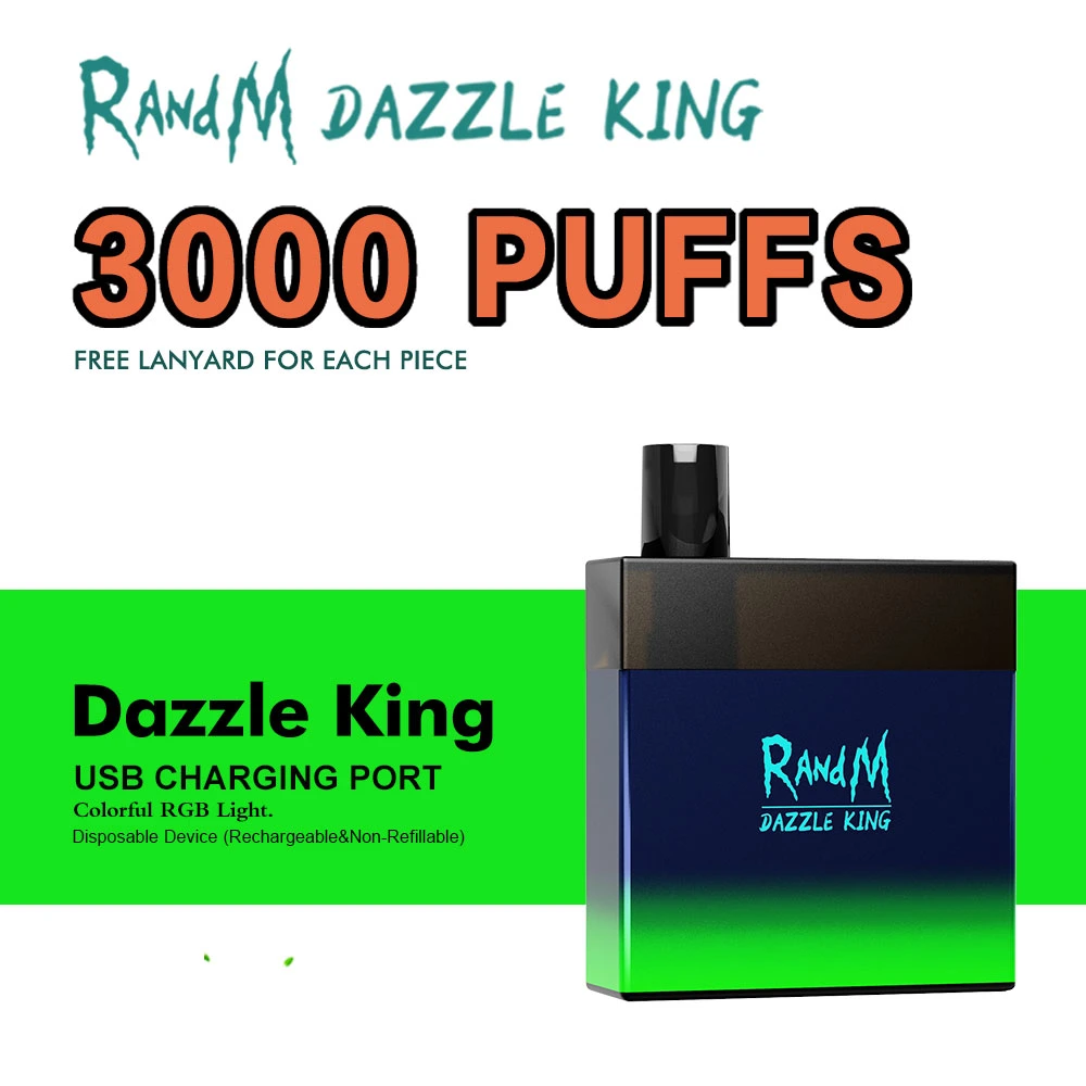 Le R and M Dazzle King produit par l'usine originale a un stylo Vape jetable de 3000 puffs avec des lumières LED clignotantes.