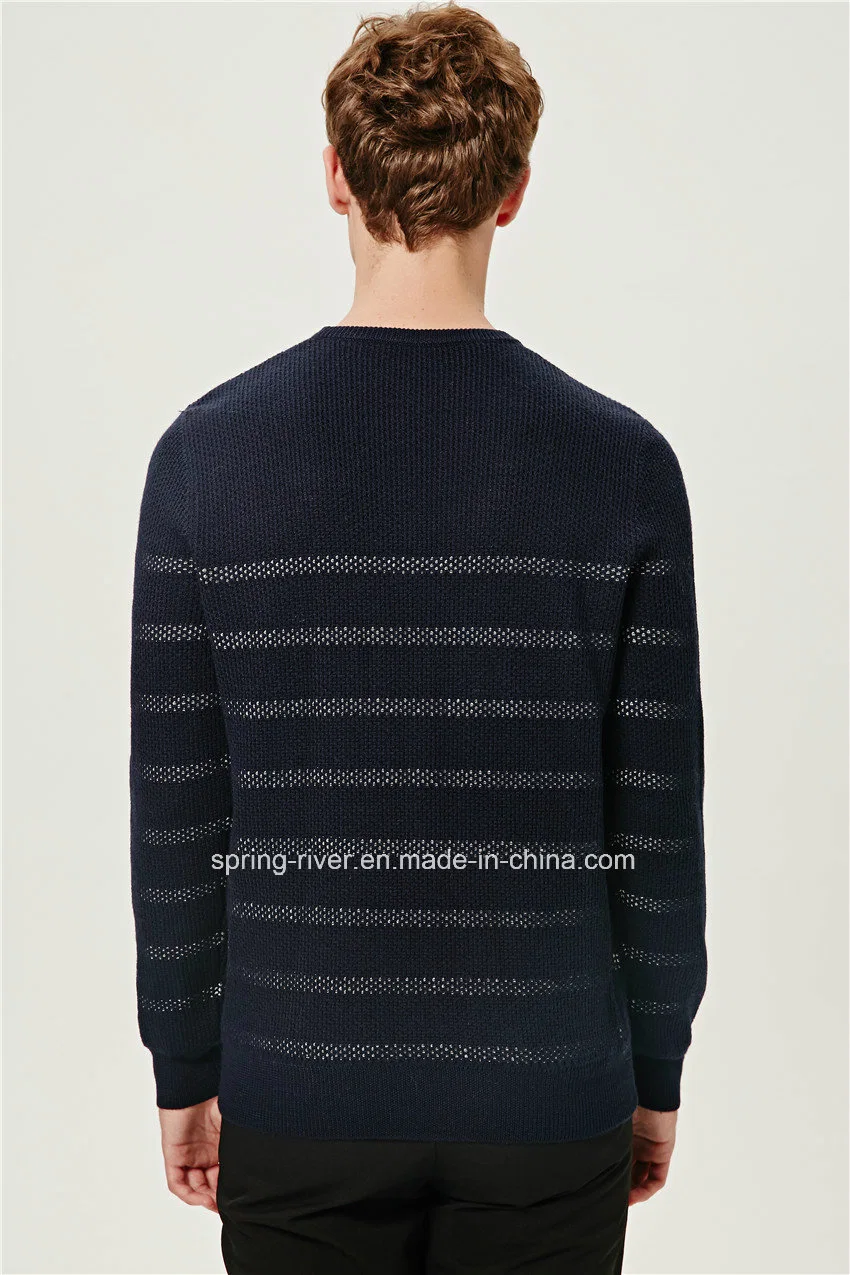 Wool Blend Round Neck Striped Knitting Men Sweater