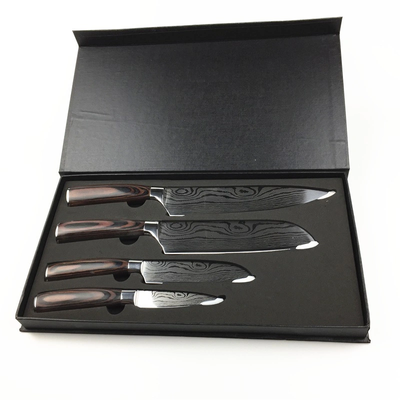 Professional Multi Use 8PC 8 Inch 67 Layer Damascus Grain Boxed Kitchen Japanese Chef Knife Set in Gift Magnetic Black Color Box