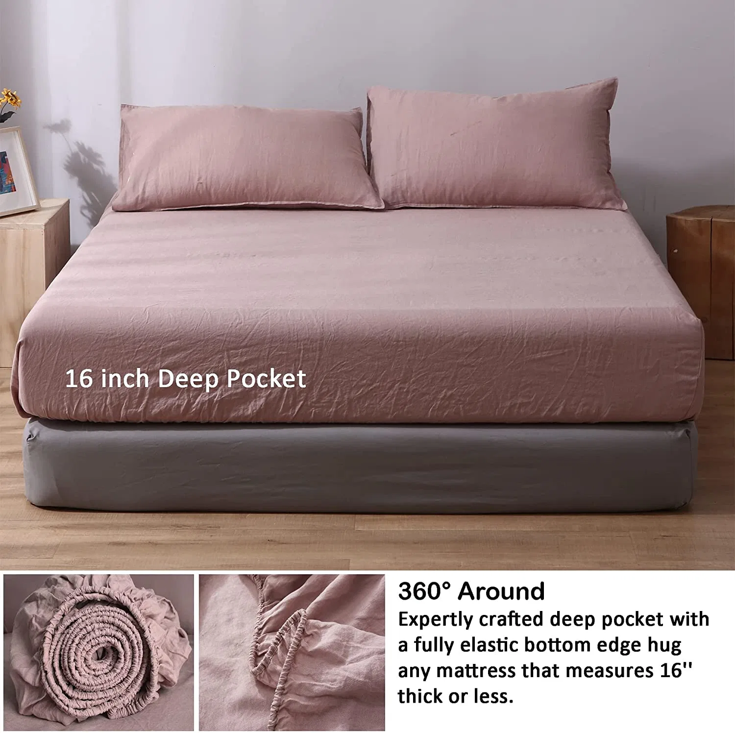 Linen Quilted Mattress Protector Bedcover Natural Eco-Friendly Material