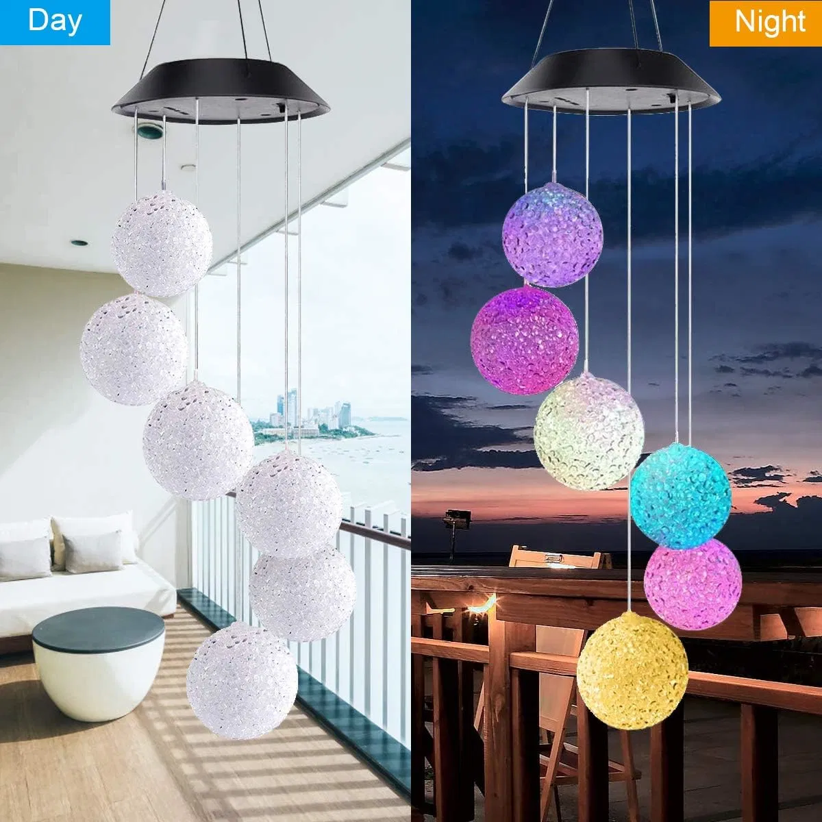 Alitamei boule de cristal de changement de couleur de lumière LED carillon du vent solaire Imperméable lampe solaire pour la pendaison triage mobile Patio Jardin Décoration maison cadeau,