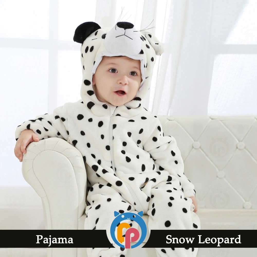 Newborn Baby Crawling Clothes with Snow Leopard One-Piece Hooded Zipper Romper Jumpsuit Costume