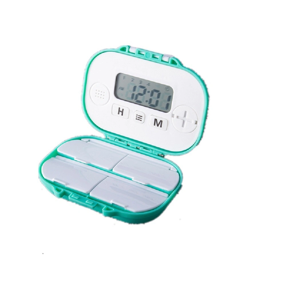 4 Gitter Medizin Aufbewahrungsbox mit Alarm Erinnerung Tablette Kapselbox Organizer Bl18294