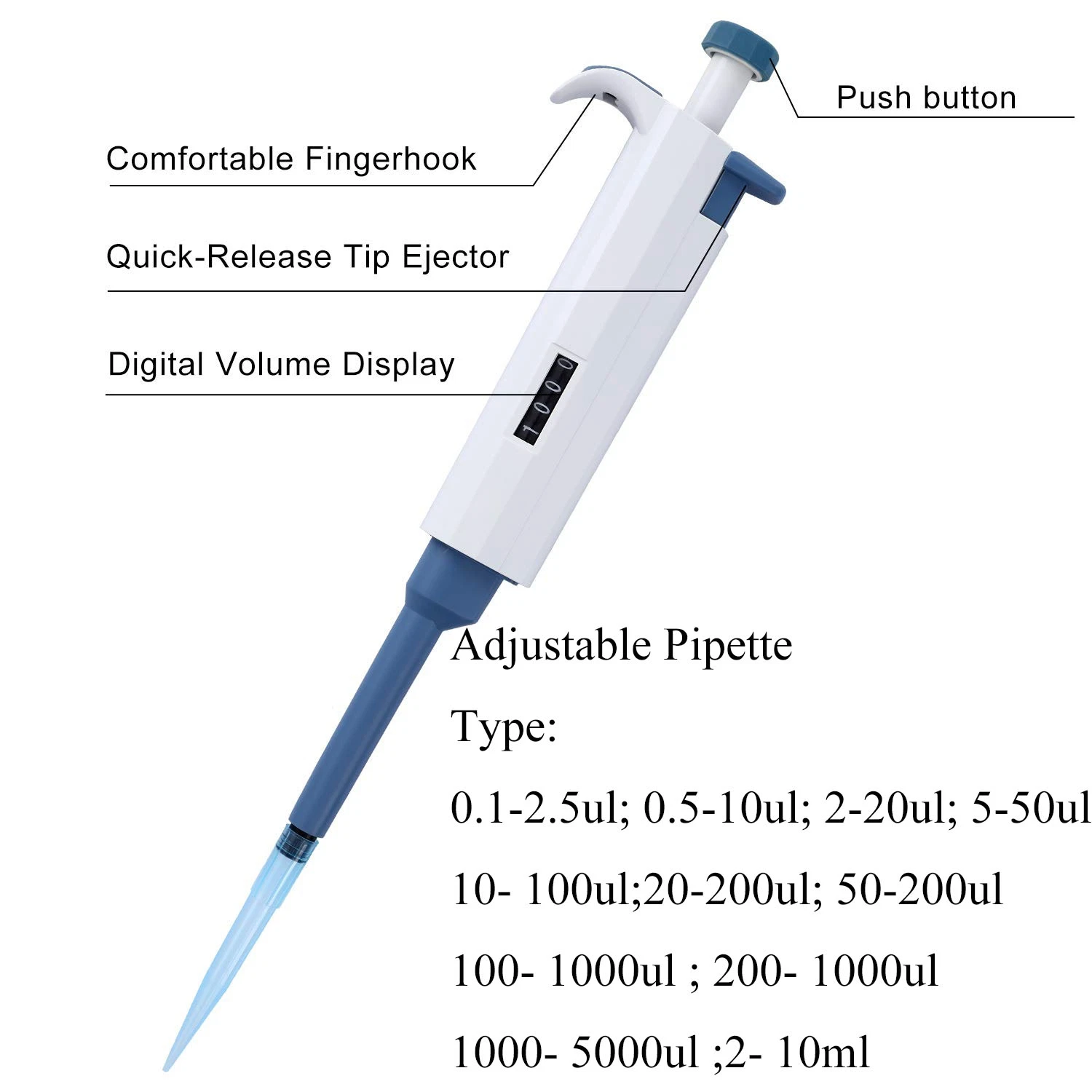 Pipetas micropipetas de canal único Lab Micro ajustável para laboratório Pipettor