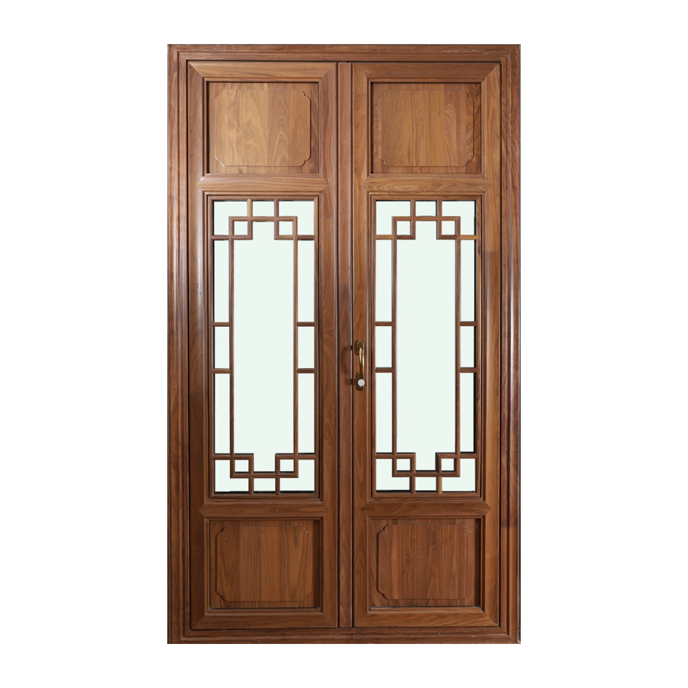 Hf92 Aluminum-Clad Wood New Chinese Style Outward Turn Window with a Single-Layer Wind Grille