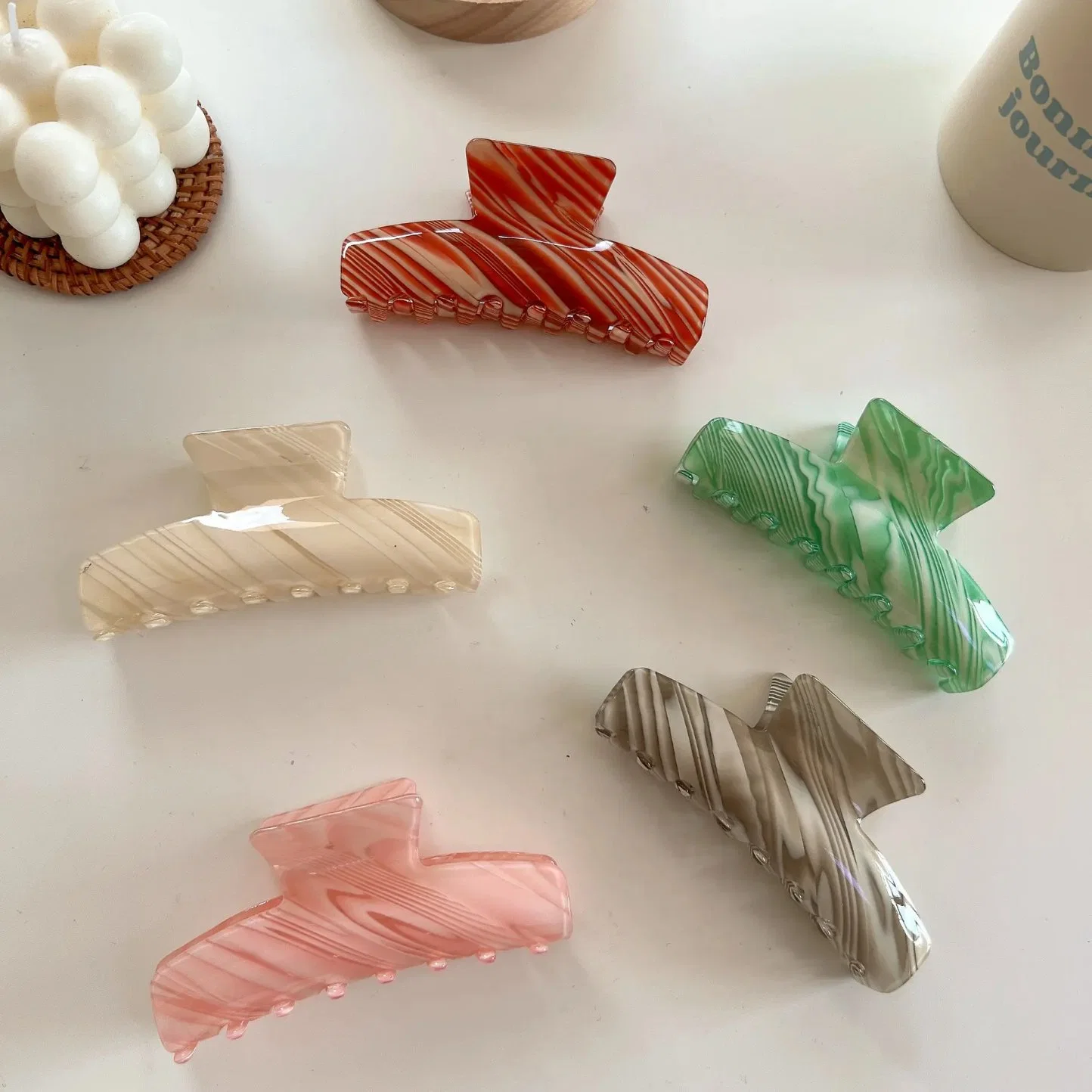 11cm New Korean Style Acid Acetate Hair Claw Clip Stripe Acrylic Shark Clip Hair Accessories for Women