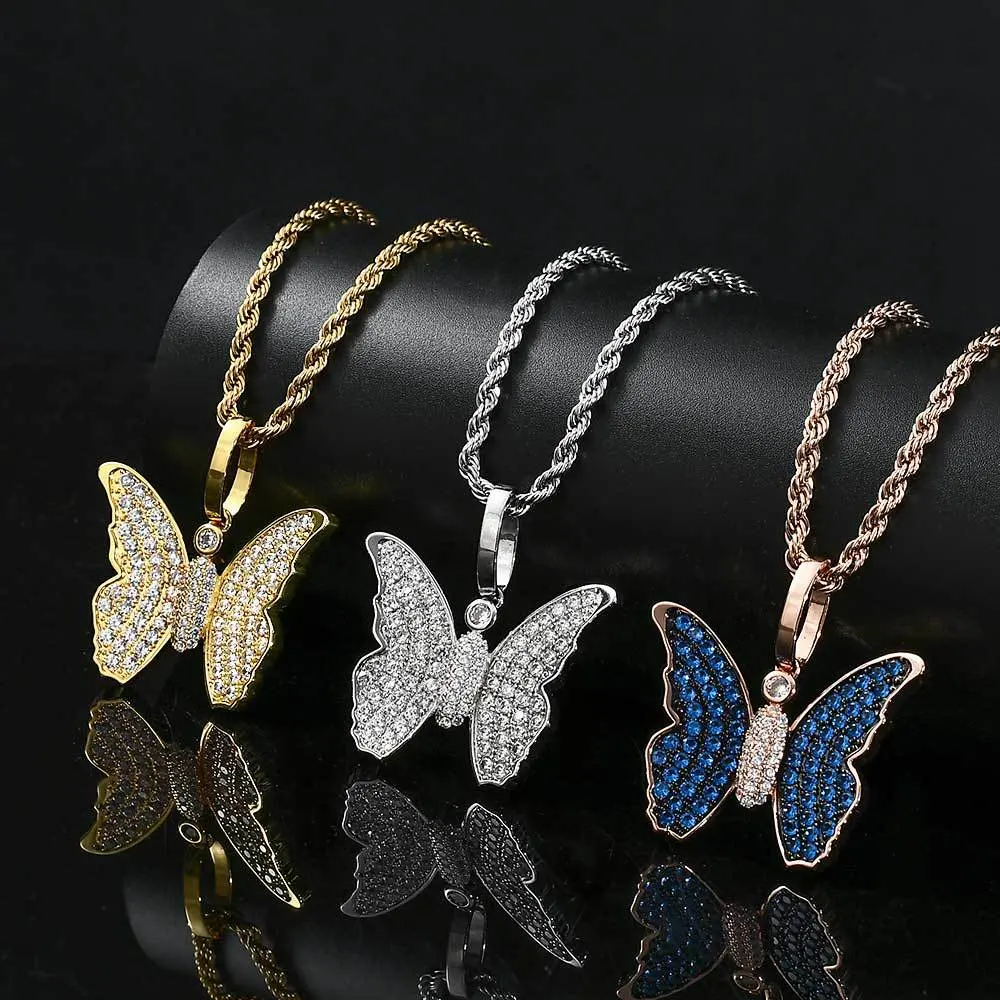 Amazon Cross-Border Hot Hip Hop Zircon Butterfly Pendant Necklace