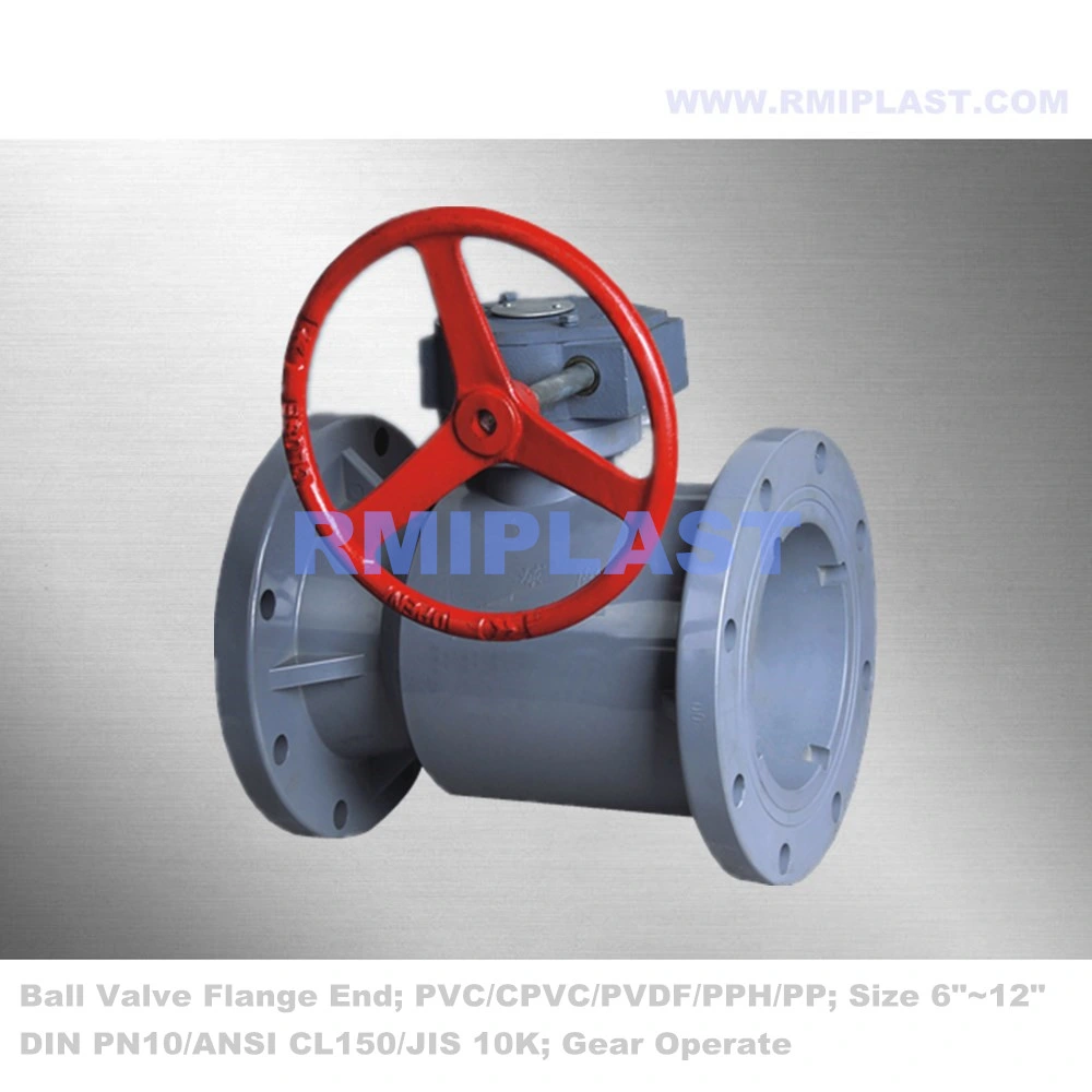 Plastic Ball Valve CPVC Body Float Ball PTFE Seat EPDM FPM Seal Flange Connection DIN Pn10 BS Table D ANSI Class 125 150 JIS 5K 10K