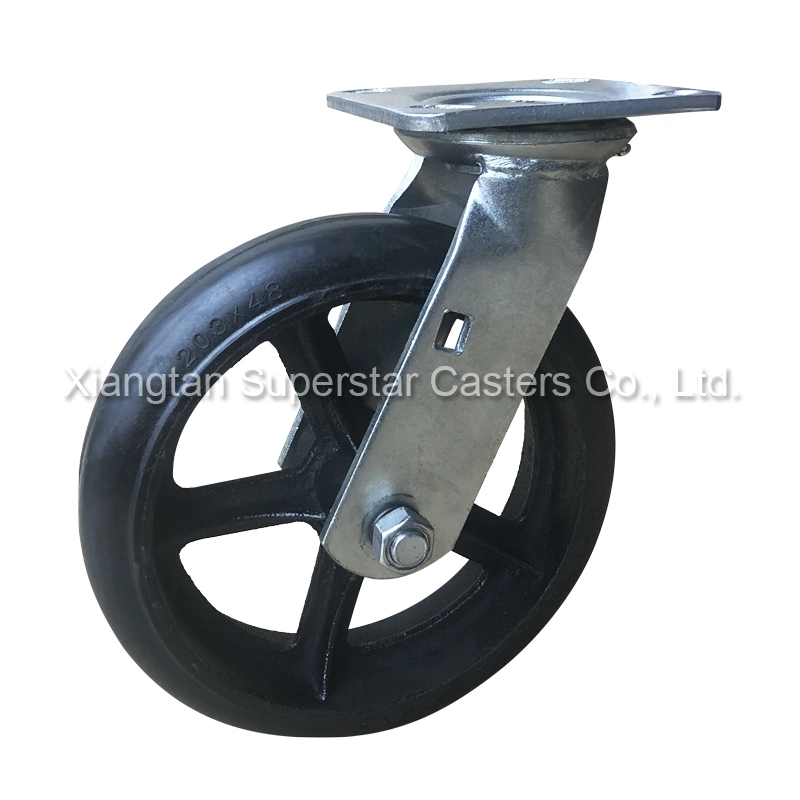 Flat Industrial Caster, Gray Rubber Swivel Casters