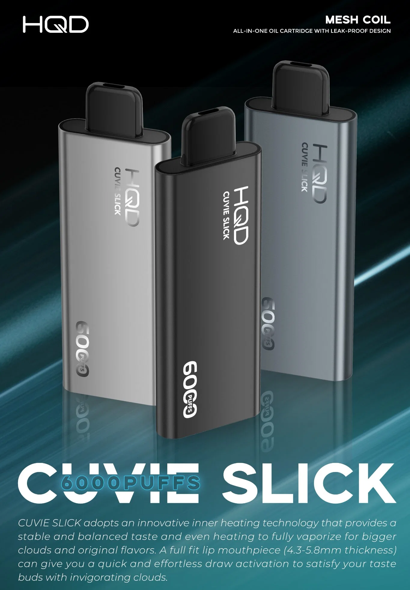 Hqd Cuvie Slick 6000 inhalaciones sin MOQ desechables desechables Vape E cigarrillo Vape Mayorista/Proveedor pluma desechable atomizador dispositivo pod Vape