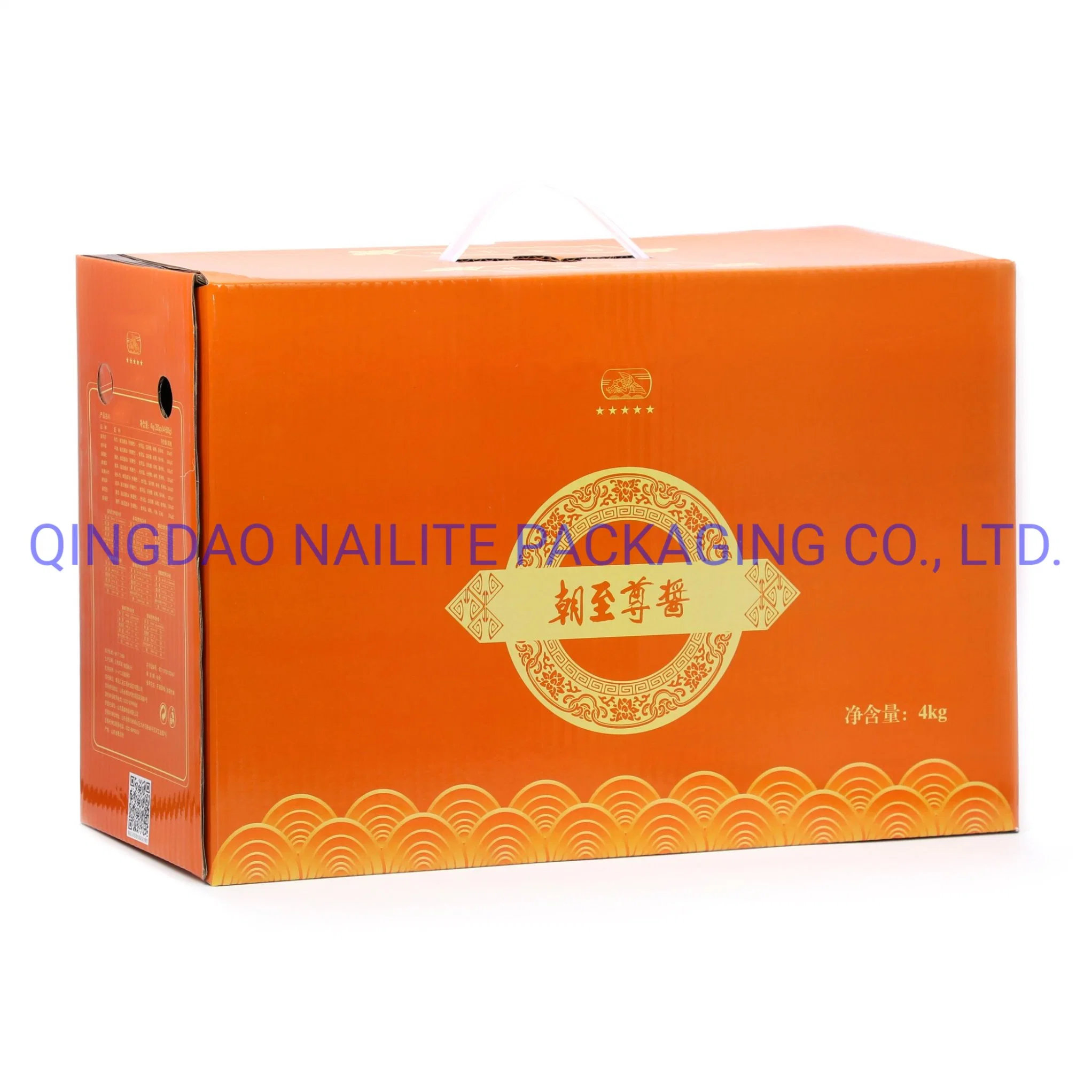 Customized Printed Rugged Corrugated E Flute Paper Box--Gift Box of Fruit/Beverage/Tea with Handle-Paper Package for Food/Noodles/Biscuit/Dried Seafood