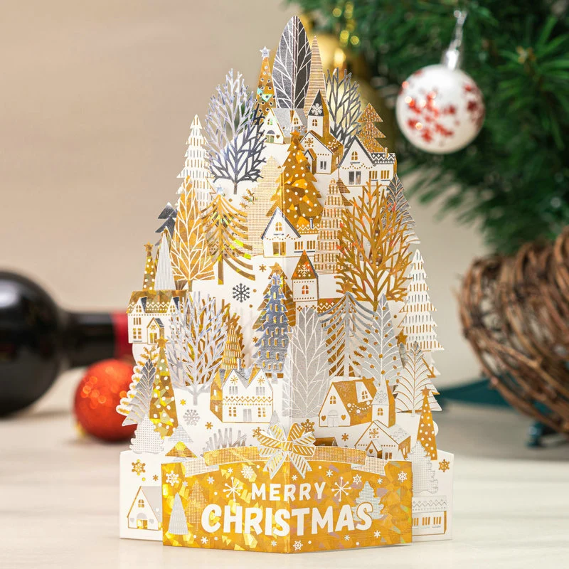 Gold Pop-up 3D Christmas Tree Gift Greeting Cards Painting Set