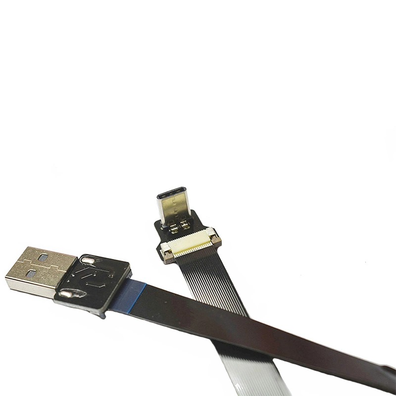 كبل FFC أسود USB A إلى نوع C بزاوية 90 درجة كبل FPV Flat Slim Thin Ribbon (الشريط الرفيع الرفيع