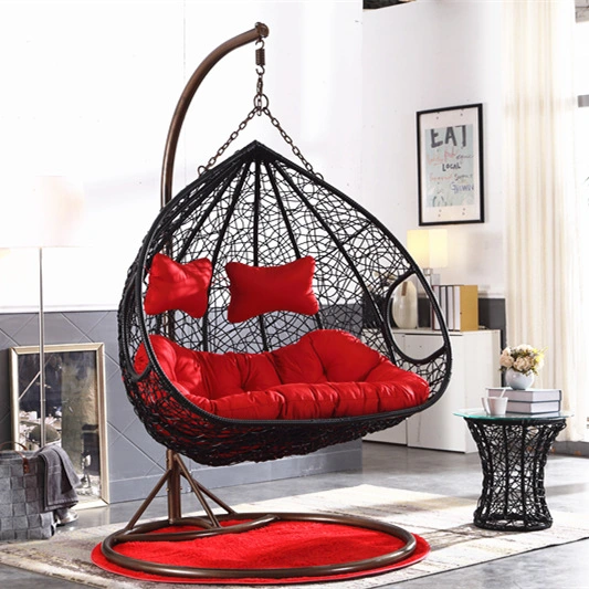 Double Egg Rattan Swing Chair Hanging Chair with Metal Stand