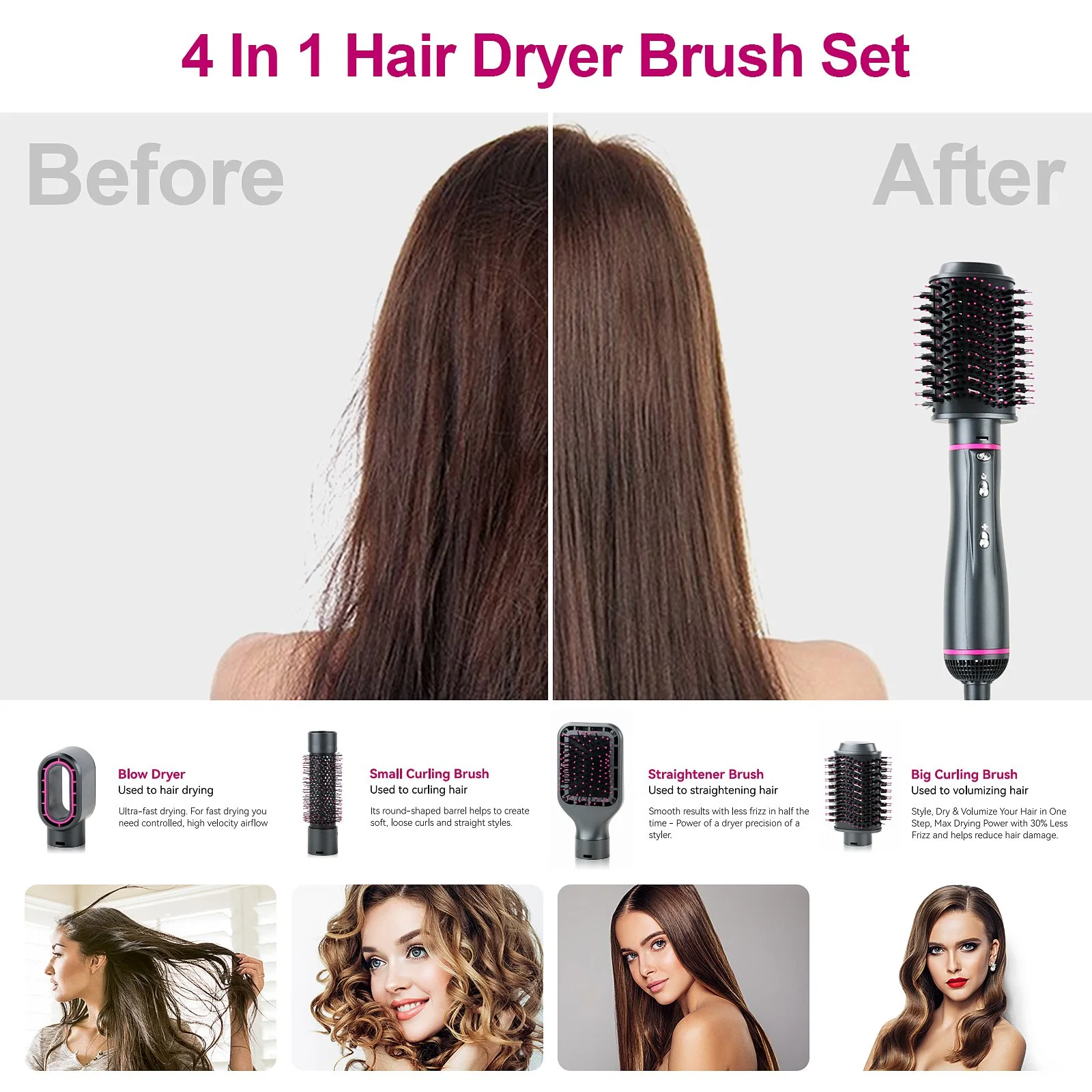 Wechip 4 in 1 Multi Hot Air Blower Brush Hair Dryer Electric Hot Air Brush One Step Hair Dryer 1000W High Power Hot Air Brush Comb Hair Dryer Brush Price