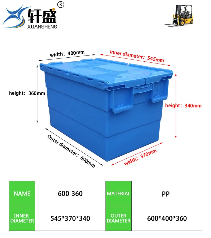 Plastic Conatiner Attached Lid Nestable Container Totes for Moving & Storage