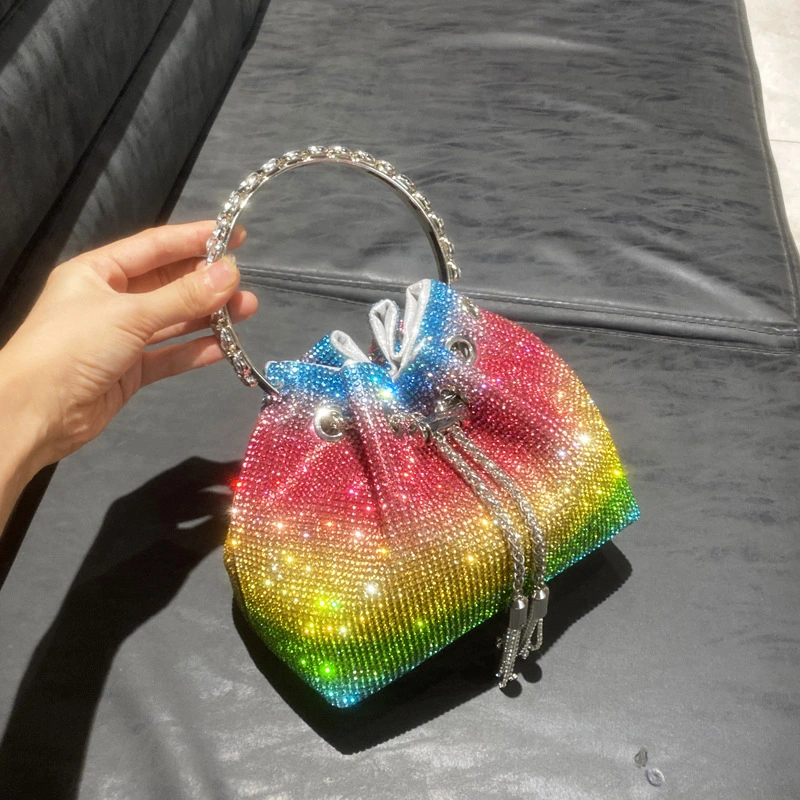 Fashion Bling Bucket Rhinestone Women Clutch Bags Evening Bags