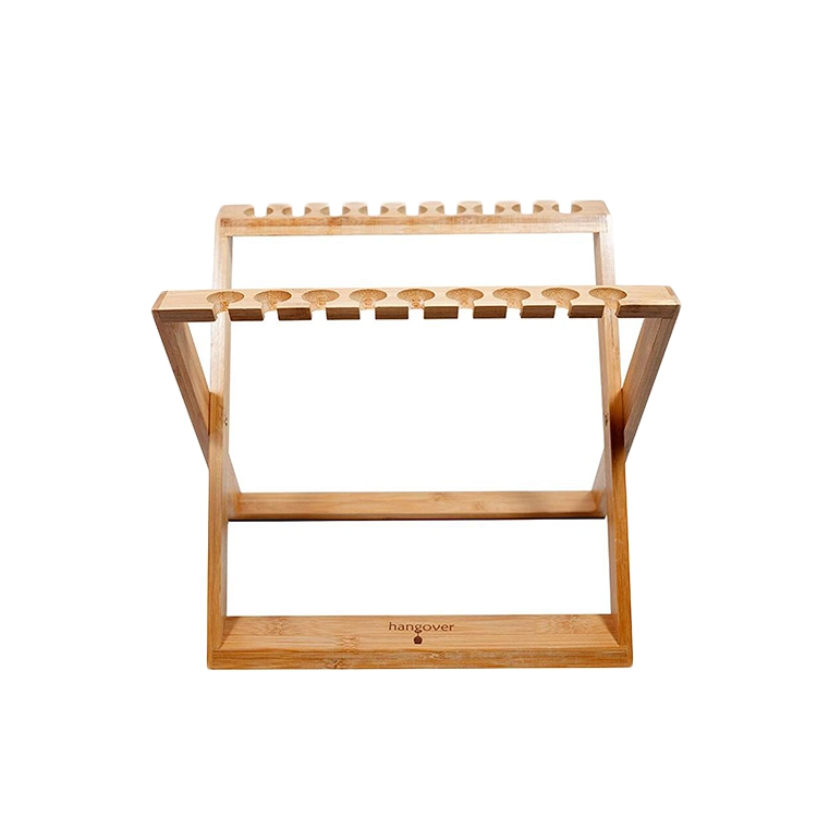 Premium Collapsible Wine Display Holder Wooden Bamboo Tray Table with Glass Hanging Rack