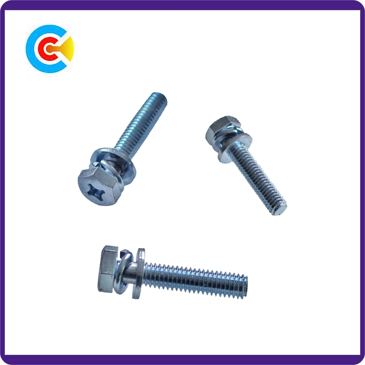 DIN/ANSI/BS/JIS Carbon-Steel/Stainless-Steel 4.8/8.8/10.9 Galvanized Cross Angle Combination Screws for Building/Railway