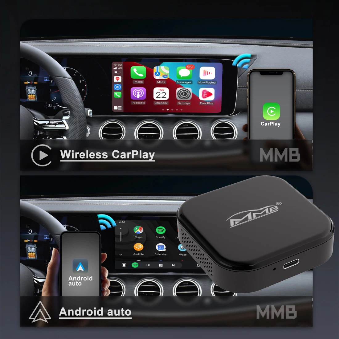 Car Wireless Carplay Mirror Screen HDMI Port Box USB Player Audio GPS