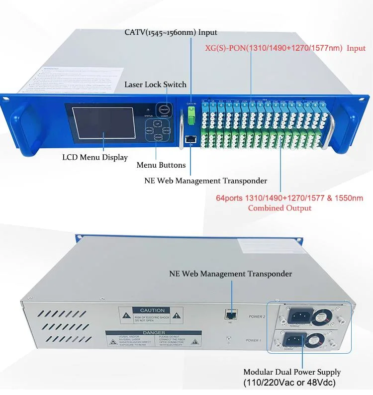 FTTH Triple-Play Xgs Pon+CATV WDM EDFA 64 منافذ Compiner