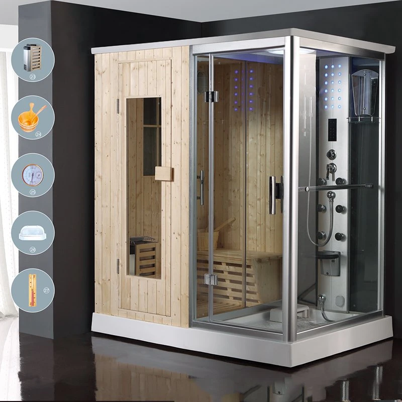 Simple Style Combination Finland Wooden Steam Room Cabin Sauna Shower