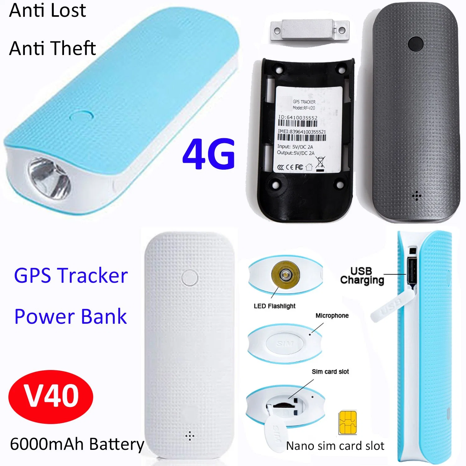 New developed 4G 6000Mah Long Standby Time GPS Power Bank Real Time Spy GPS Tracking Device V40