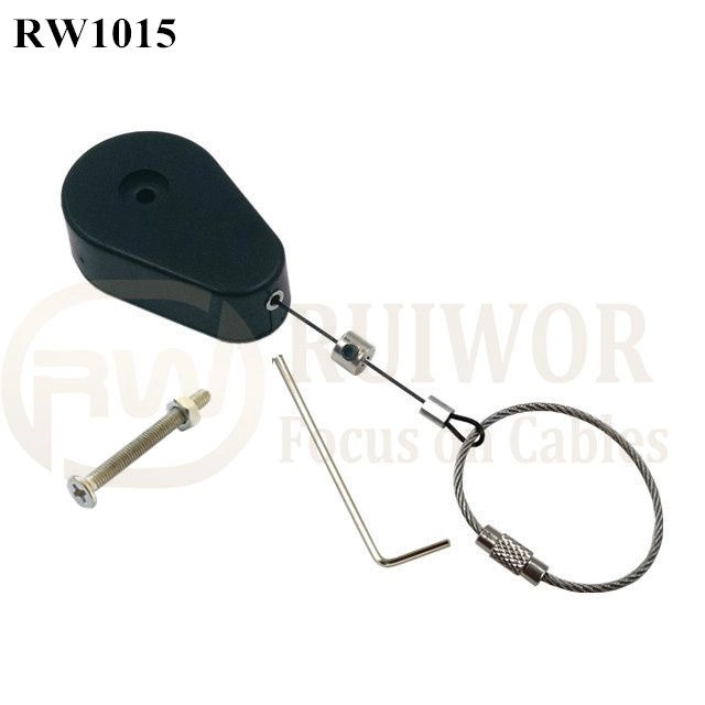 RW1015 Drop-Shaped Retractable Security Tether Plus Size Customizable Wire Rope Ring Catch