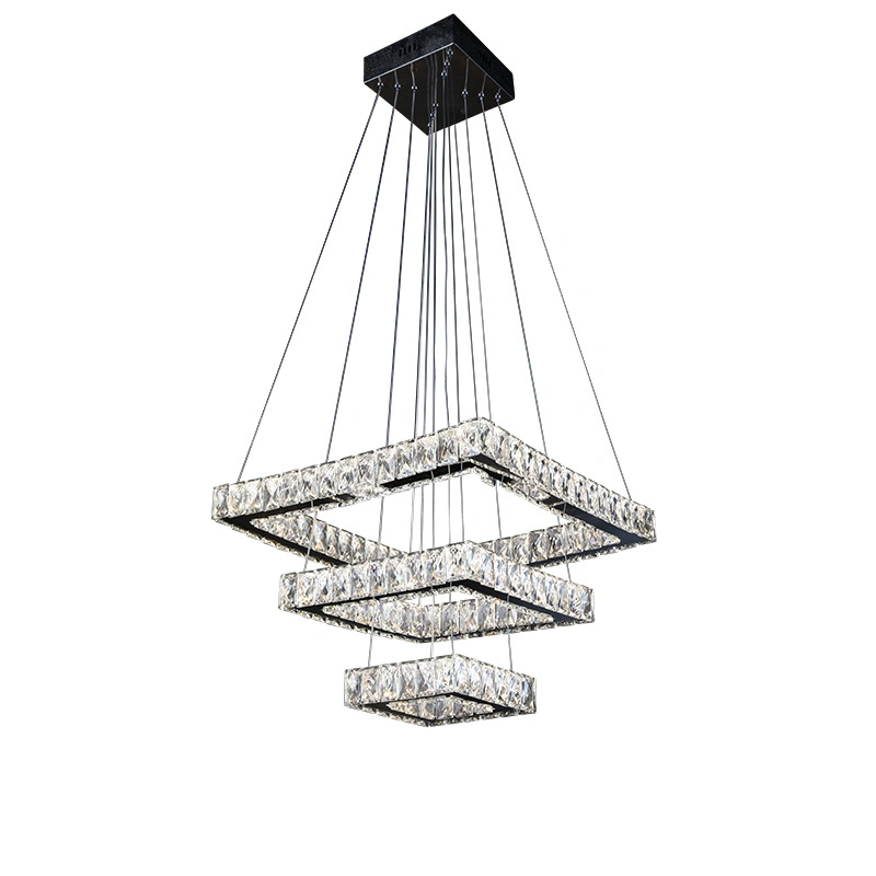 Lampe suspendue décorative en cristal LED moderne en forme carrée.