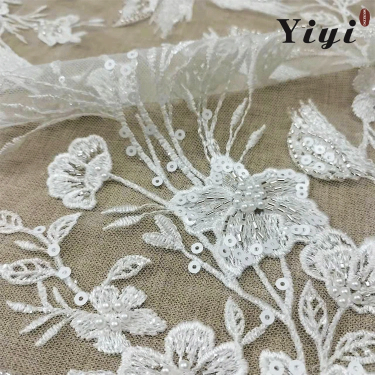 OEM Wholesale/Supplier 3D Beaded Embroidered Tulle Mesh Lace Wedding Dresses Bridal Veil Tulle Embroidered Tulle Fabric