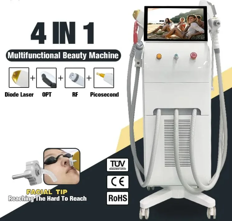 2023 CE Approved New 4 in 1 1200W 1600W Diode Laser IPL ND YAG Q Switch Laser RF Multi Hair Removal Skin Rejuvenation Carbon Peeling Beauty Machine Clinic Use