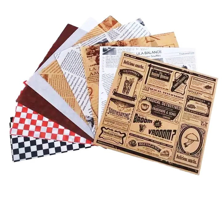 Custom Printed Burger Packaging Wax Coated Burger Patty Food Kraft Papel resistente a la grasa