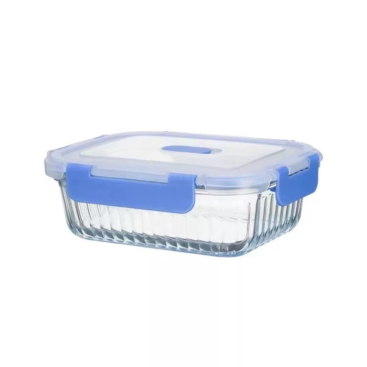 High Borosilicate Glass Vertical Pattern Lunch Box Microwave Heating