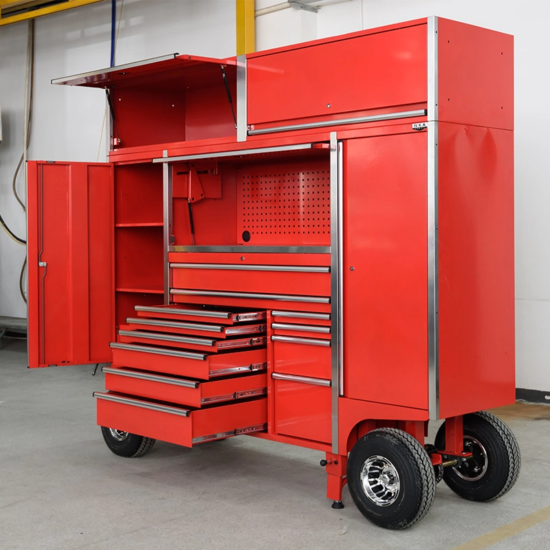 Customized Steel Drawers & Wheels Pit Cart Tool Trolley Tool Box for Outdoor