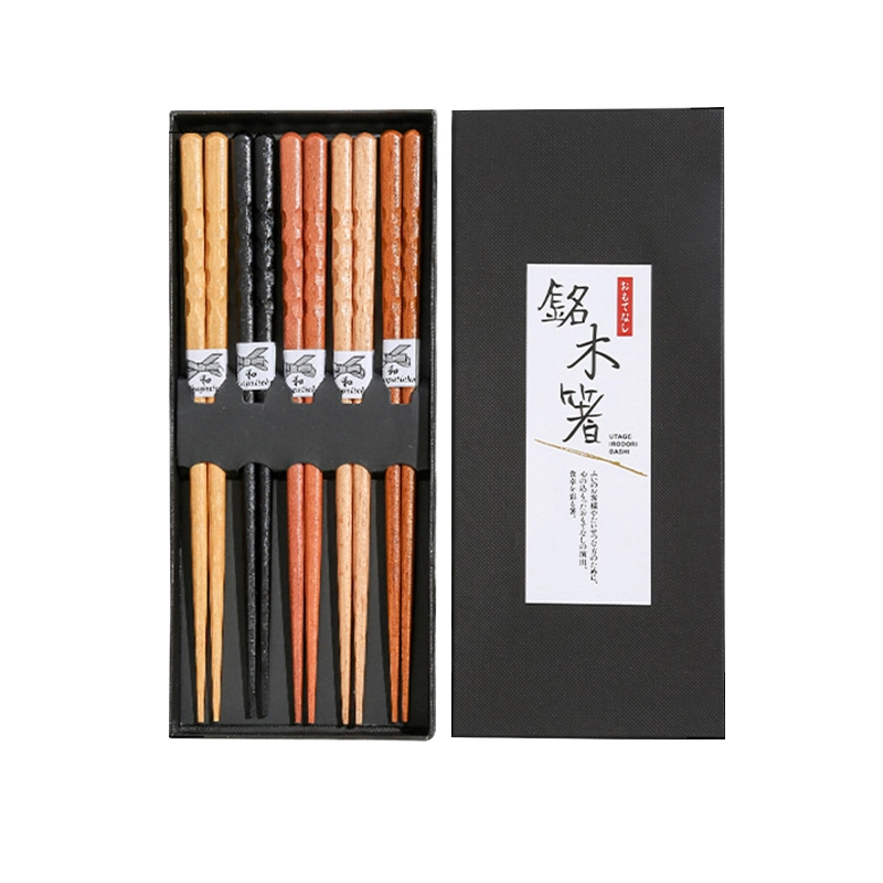 Acabado mate japoneses Ebony Bambú palillos de madera de sándalo rojo Juego de 5 pares con caja de regalo para los alimentos
