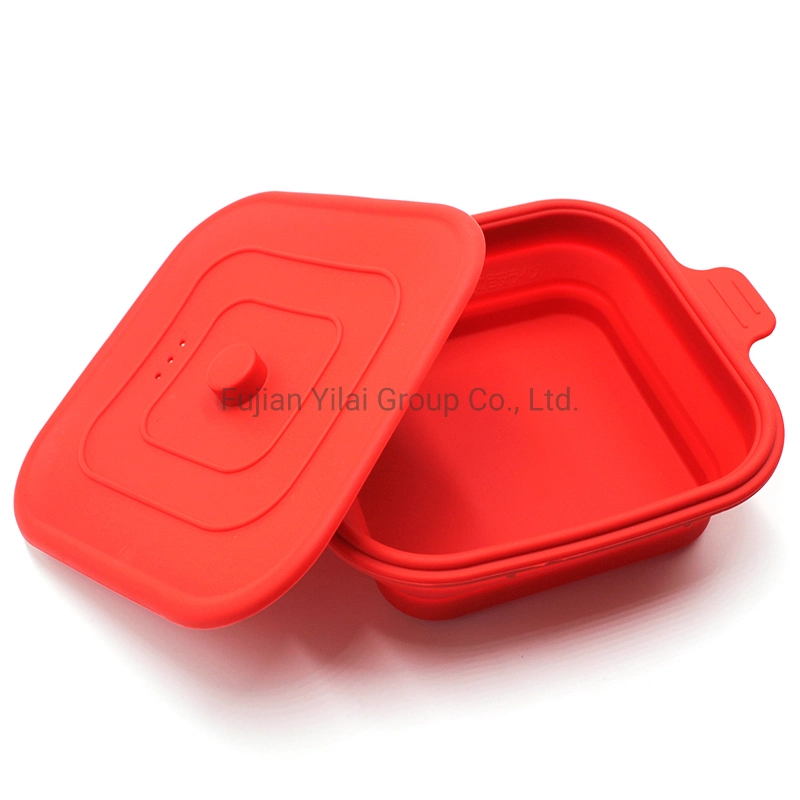 Square Collapsible Food Storage Container 800ml Foldable Bento Silicone Lunch Box with Lid