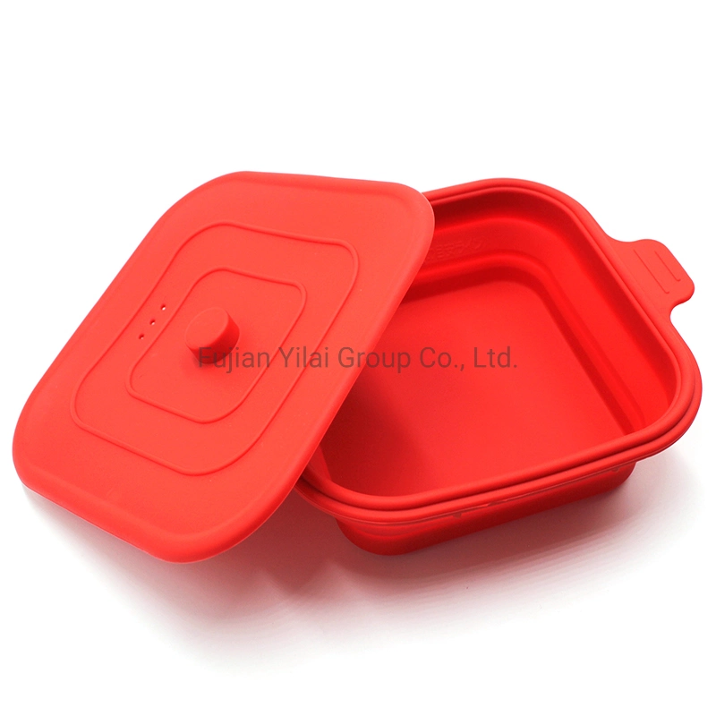 Square desmontable contenedor de almacenamiento de alimentos 800ml de silicona plegable Bento Box Lunch con tapa