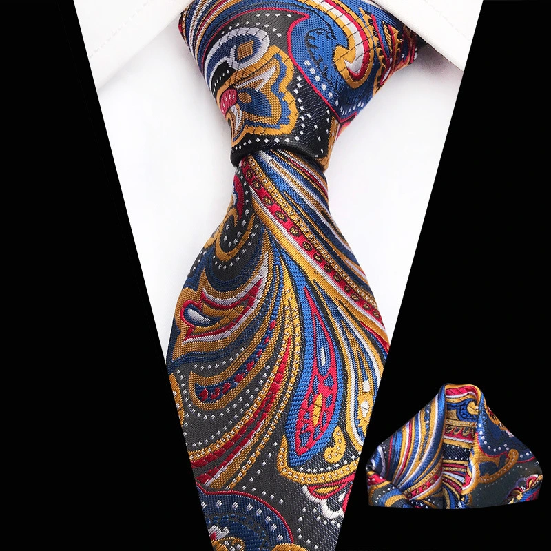 Business Style Striped Pattern Woven Silk Tie with Square Scarf