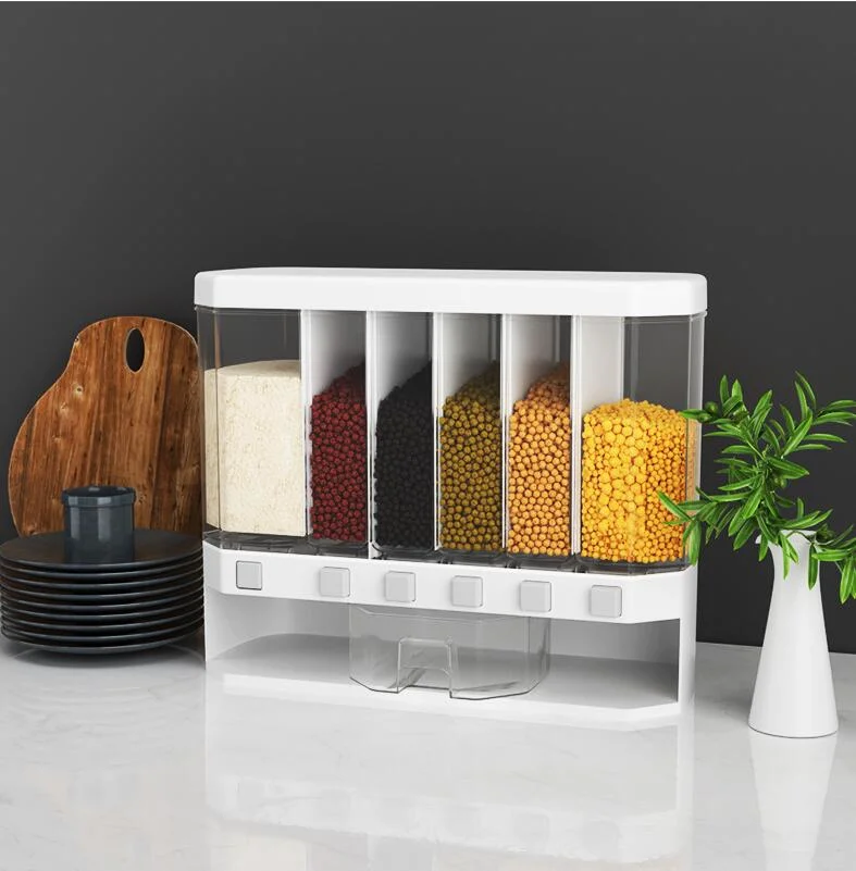 High quality/High cost performance Partitioned Plastic Cereal Dispenser Storage Box Kitchen Rice Container