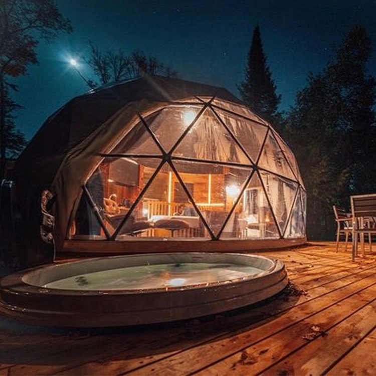 Hôtel Restaurant de plein air de Luxe Chambre tente dôme géodésique en PVC pour le serrage avec wc