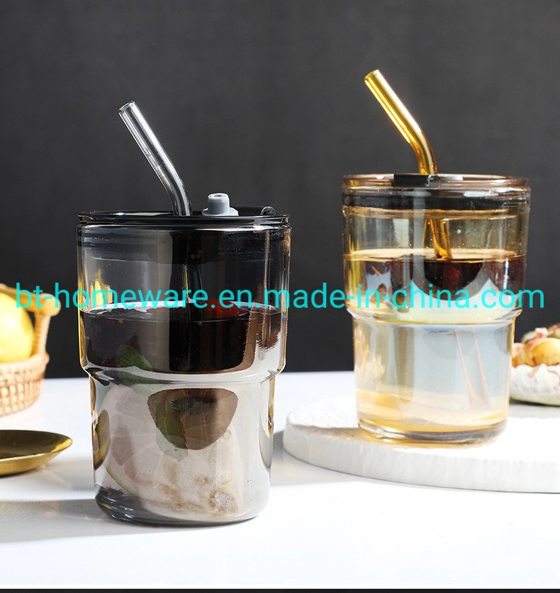 Wholesale 400ml Slub Creative High Appearance Horizontal Portable Slub Sippy Cup with Cover Straw Glass Water Cup Red Coffee Cup Juice Cup