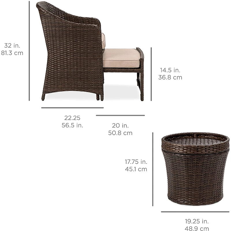 5-Piece Outdoor Wicker Conversation Rattan Chair Bistro Patio Furniture Set and Storage Table