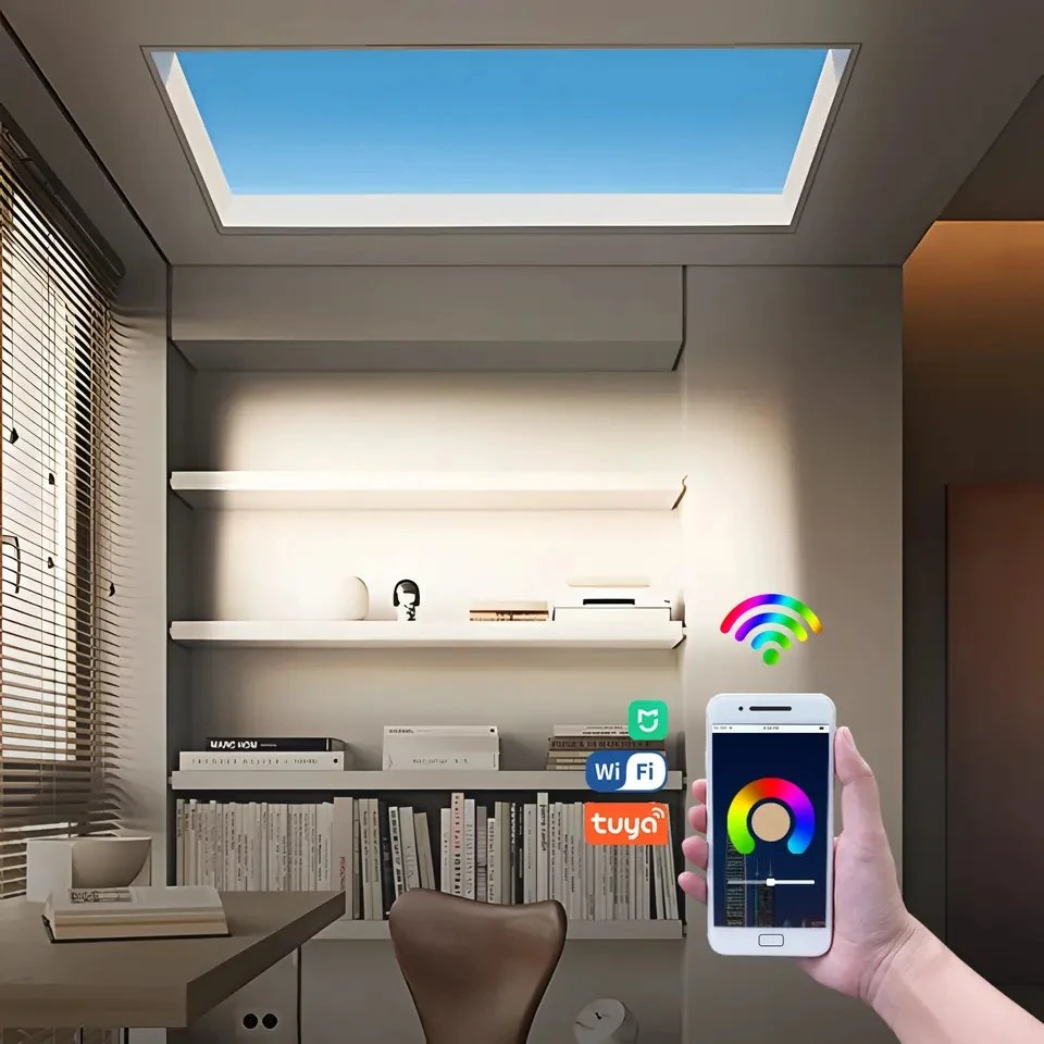 Nouveau plafond virtuel intelligent Yatu Intelligent Artificial Virtual Blue Sky Ceiling Skylight Remote Control Recessed Lighting LED adapté à l'éclairage intérieur de la maison
