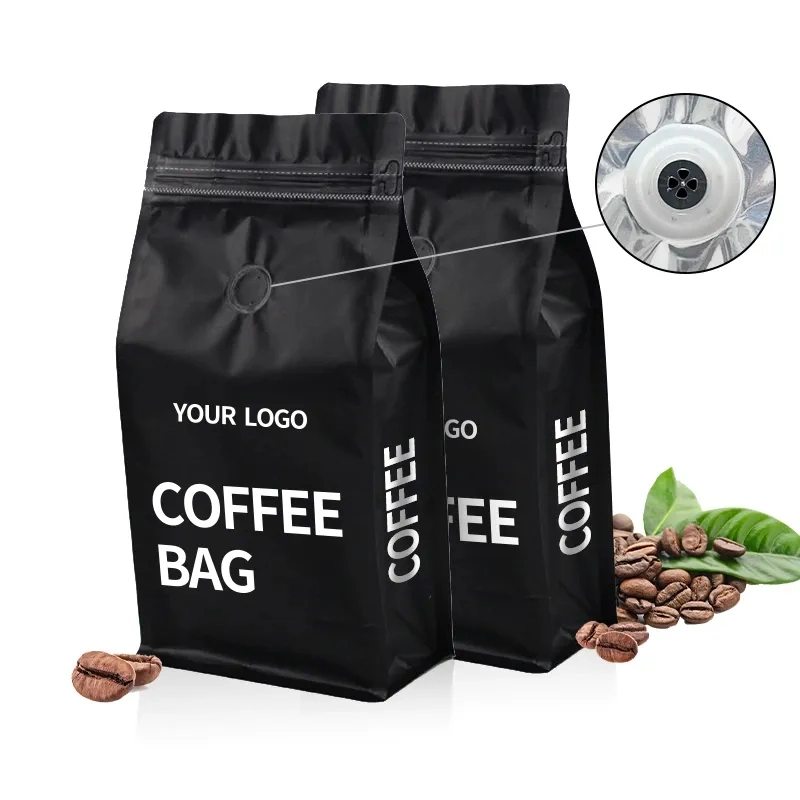 Aluminum Foil Lined Matte Black Coffee Been Packaging Bag with Valve