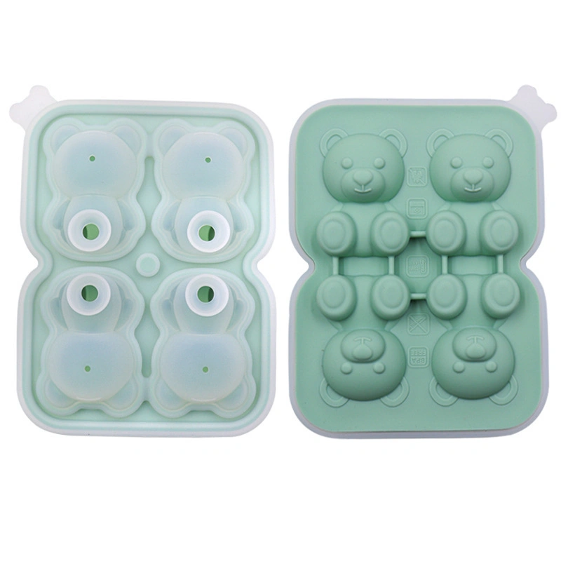 4 cavidad 3D Cute Bear Ice Cube Bandeja para leche Whisky de té