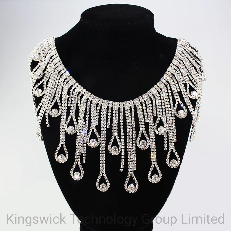 Las gotas de cristal Borla larga franja de cristal de plata de guarnición Rhinestone decoración complementos de vestir de la cadena de Estrás