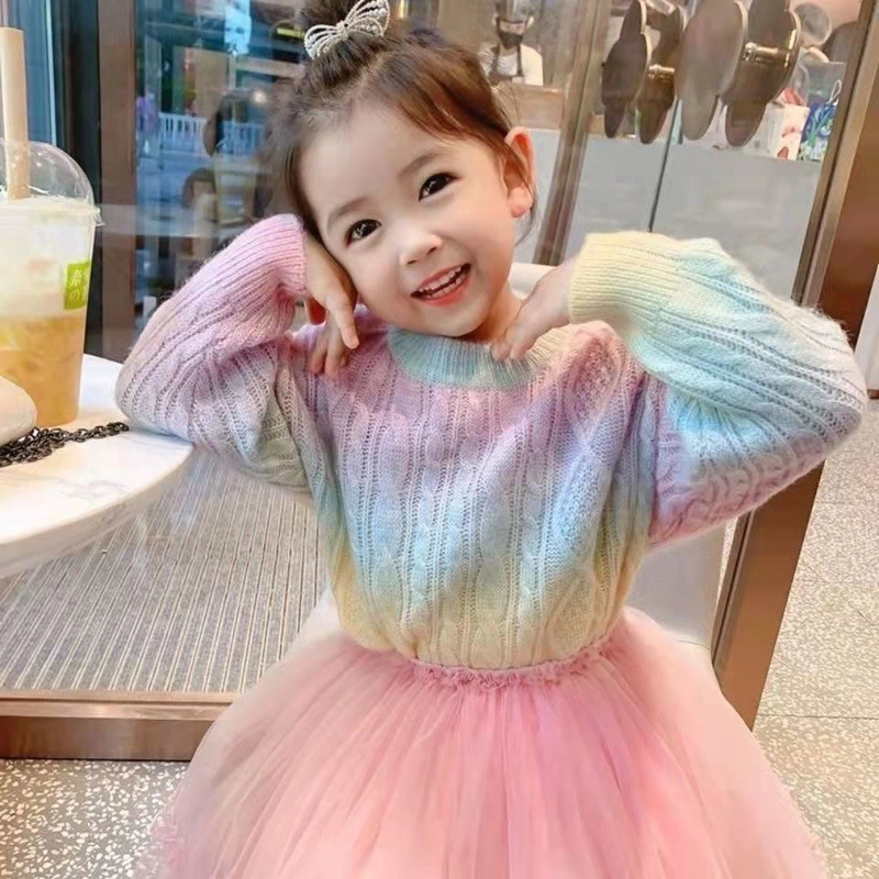 Autumn and Winter Children Gradient Rainbow Sweater Girls Pullover Sweater Top Coat