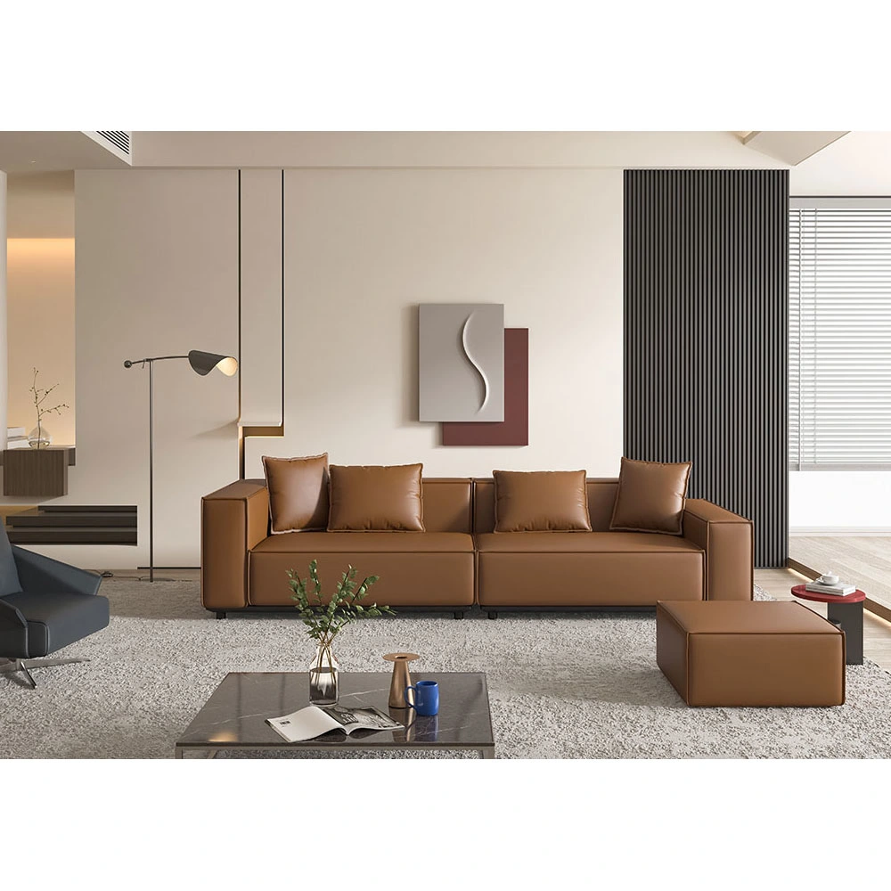 O design Leather Sofa define móveis para a área de recepção do salão público Móveis de escritório à espera Sofá-sofá-cama