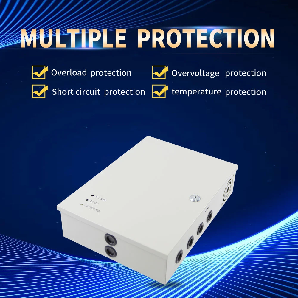 UPS Battery Backup 12V 30A 18CH Fused Outputs UPS Power Supply with 12V7ah Battery for CCTV Security Monitoring Camera